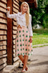 Pink Mesh Embroidered Midi Skirt
